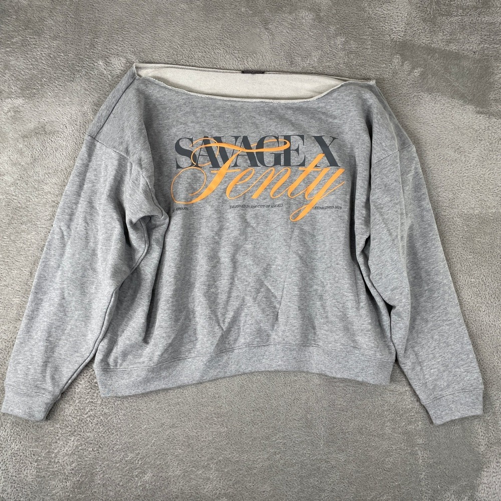 Savage X Fenty Sweatshirt Womens 4X Gray Rihanna Off Shoulder Lounge Streetwear